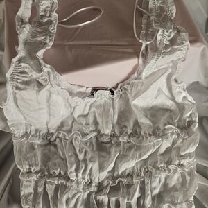 Zara Elegant White Ruffled Crop Tank Top